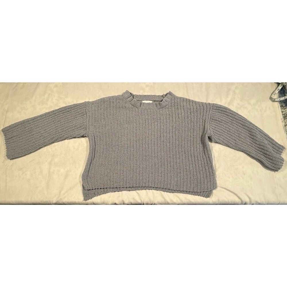 Olive+Oak Gray Solid Ribbed Knit Crew Neck Long Sleeve Pullover Sweater M‎